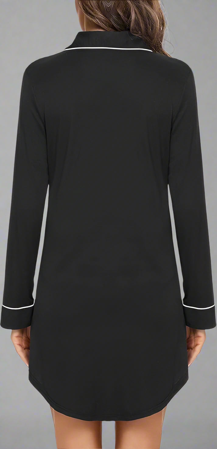 Long Sleeve Nightie - Black
