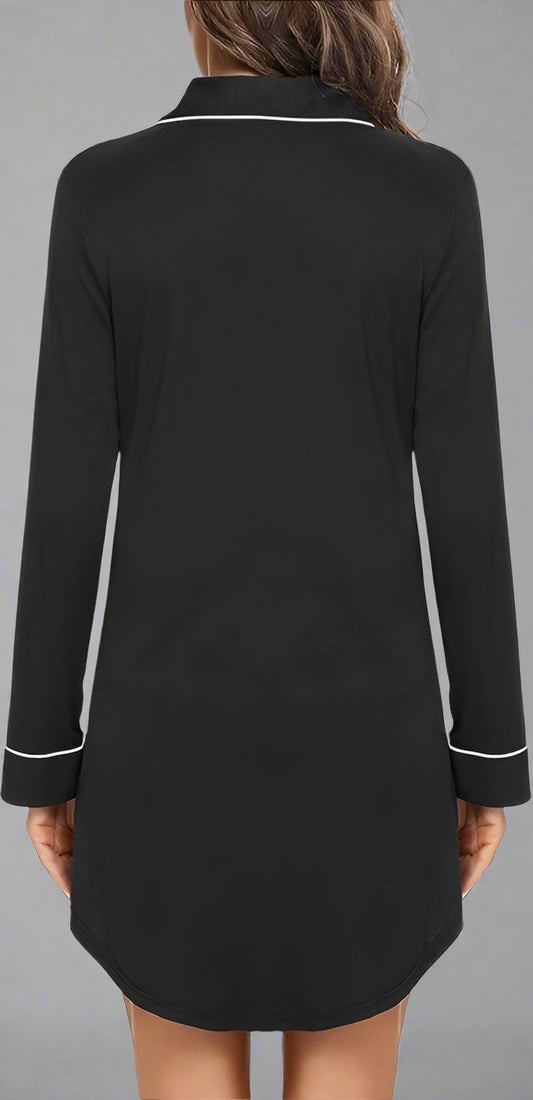 FINAL SALE : Long Sleeve Nightie - Black (S/M/XL)