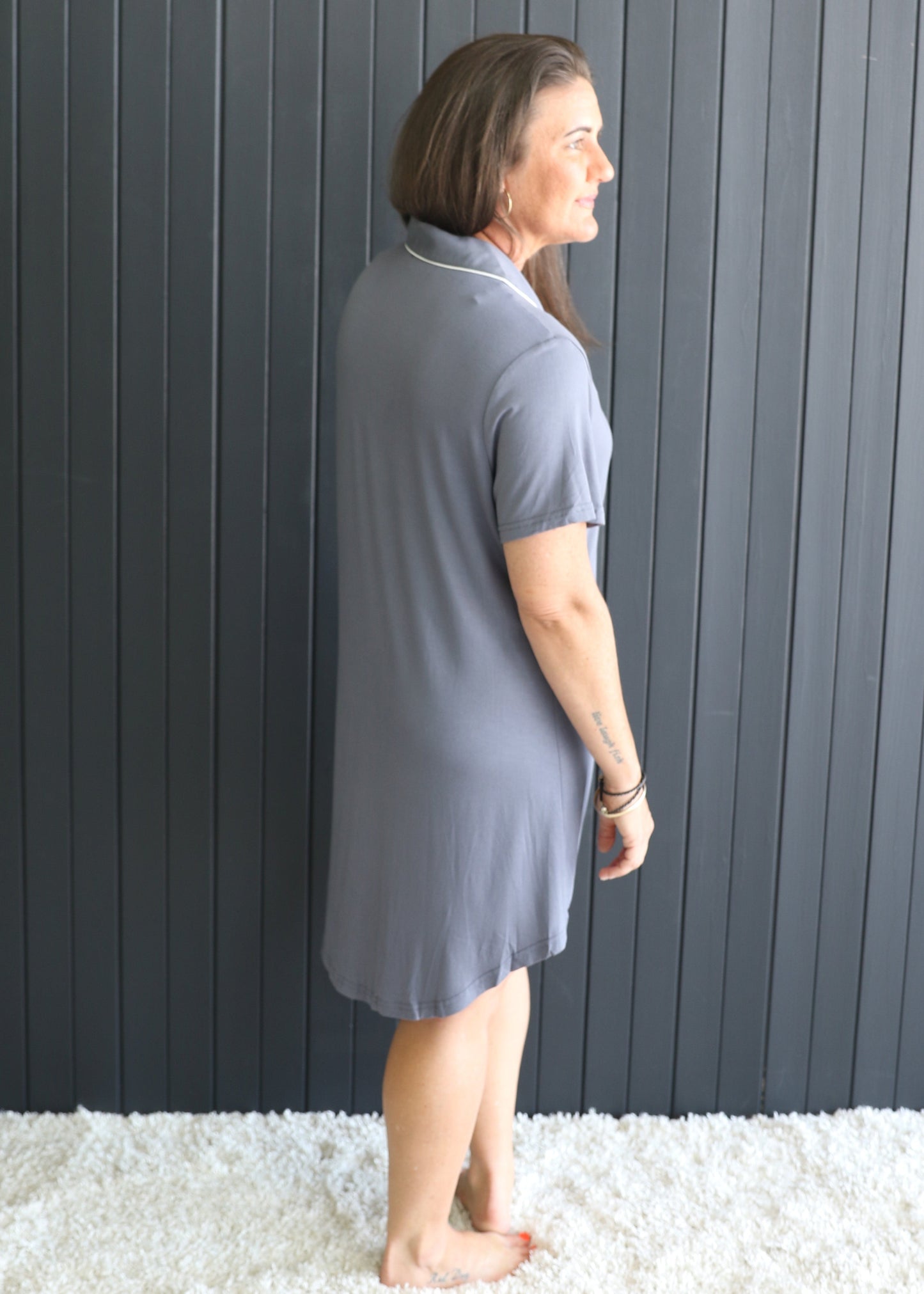 Grey Bamboo Short Sleeve Nightie - Michelle