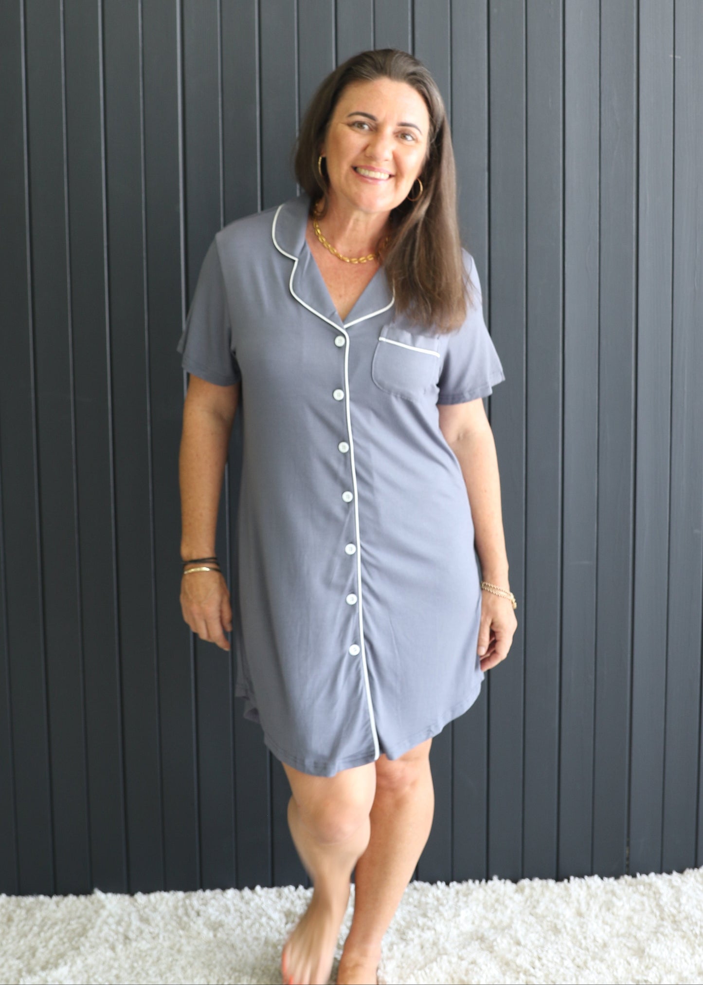 Grey Bamboo Short Sleeve Nightie - Michelle