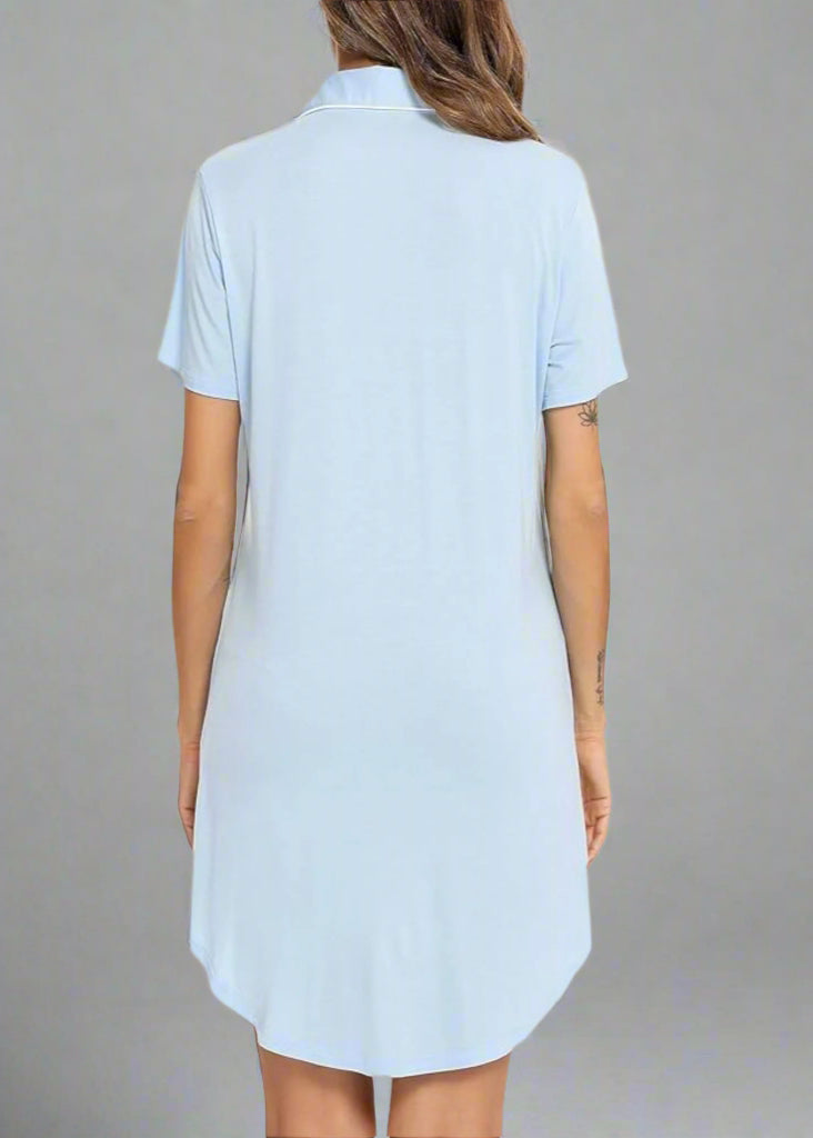 Short Sleeve Nightie - Baby Blue/White Piping