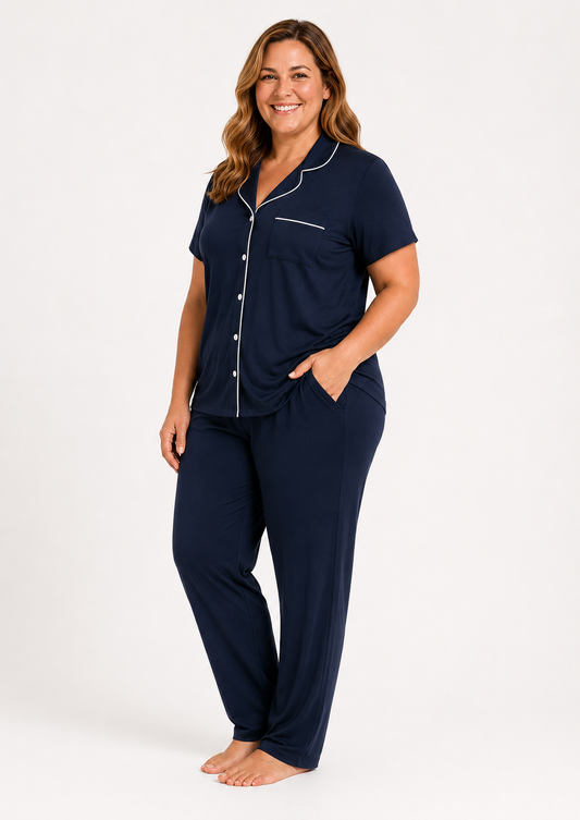 Short Sleeve with Long Pant Pyjama Set : Sara Navy