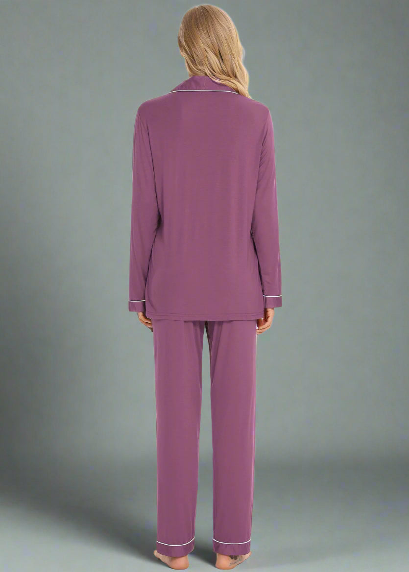 Purple Long Sleeve Buttoned Bamboo PJ's Set - Yolanda