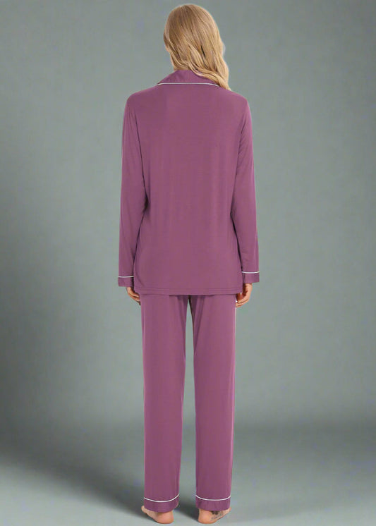 Purple Long Sleeve Buttoned Bamboo PJ's Set - Yolanda