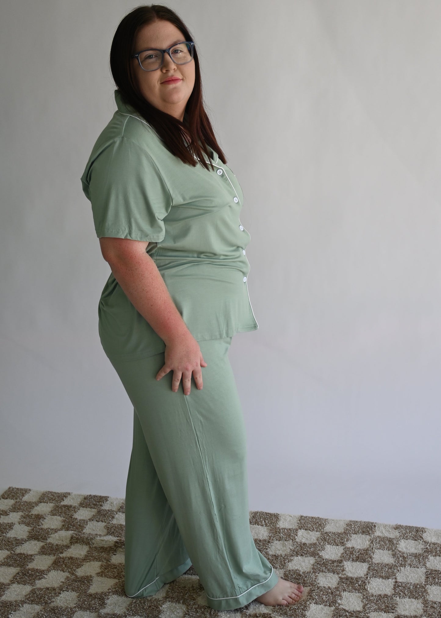 FINAL SALE : Short Sleeve with Long Pant Pyjama Set - SAGE