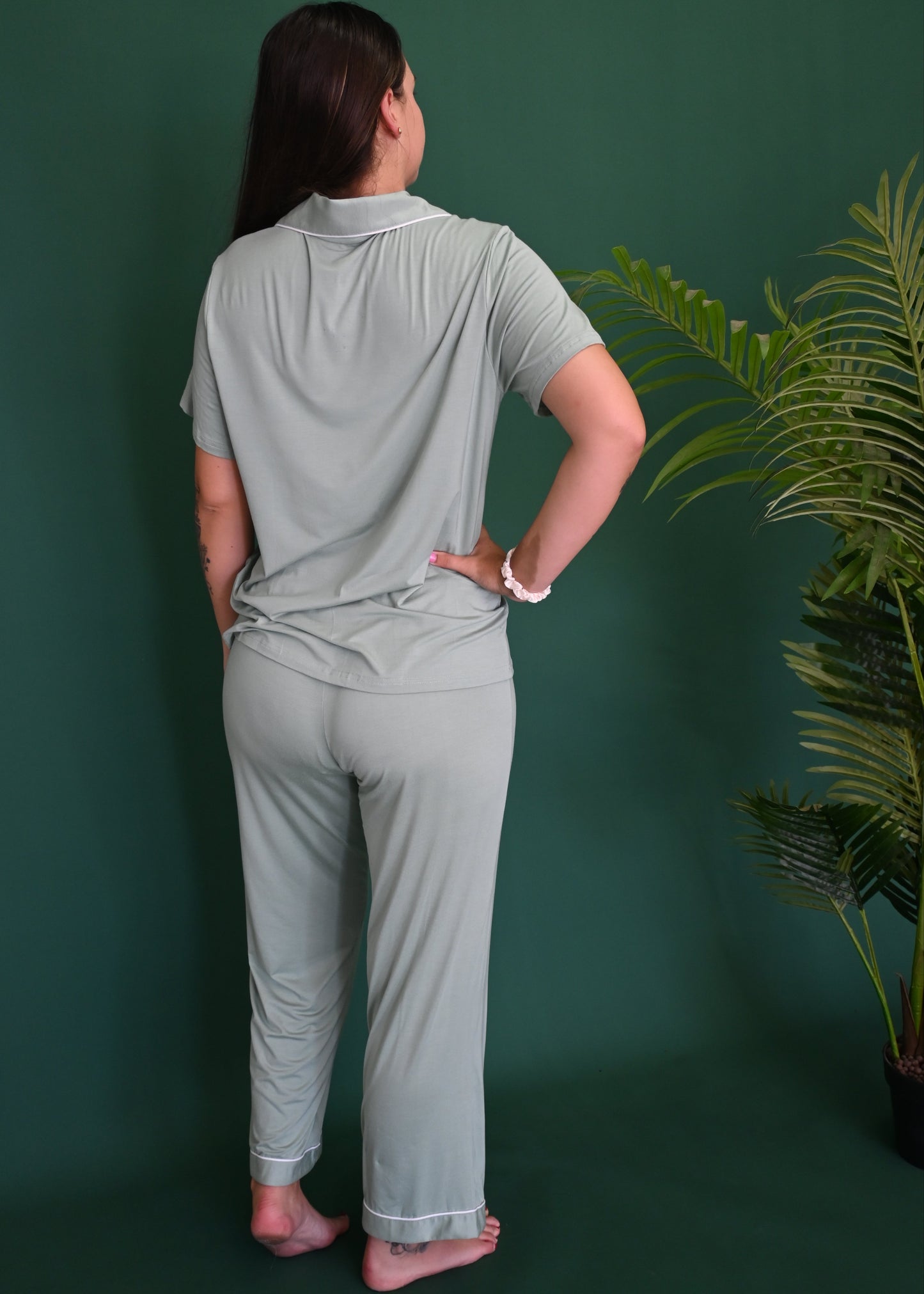 FINAL SALE : Short Sleeve with Long Pant Pyjama Set - SAGE