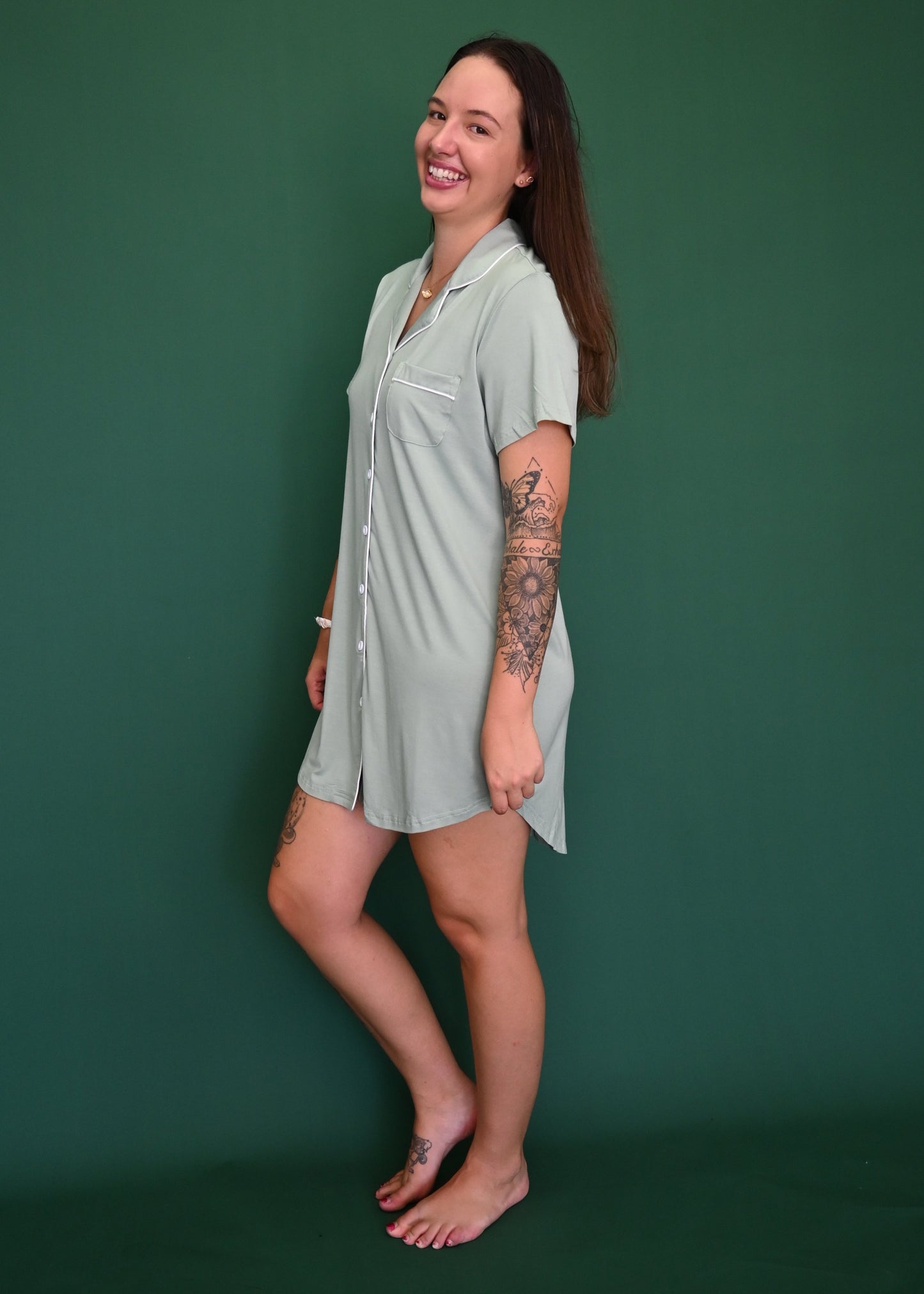 Short Sleeve Nightie - Sage 2.0