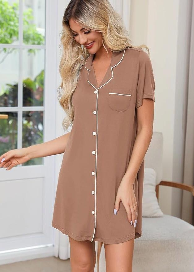 Short Sleeve Nightie - Mocha