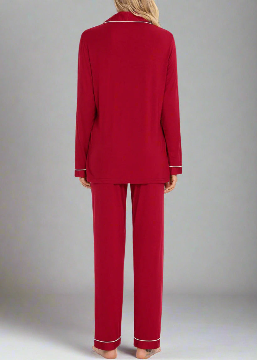 FINAL RESTOCK : Long Sleeve Buttoned Bamboo PJ's Set - Red