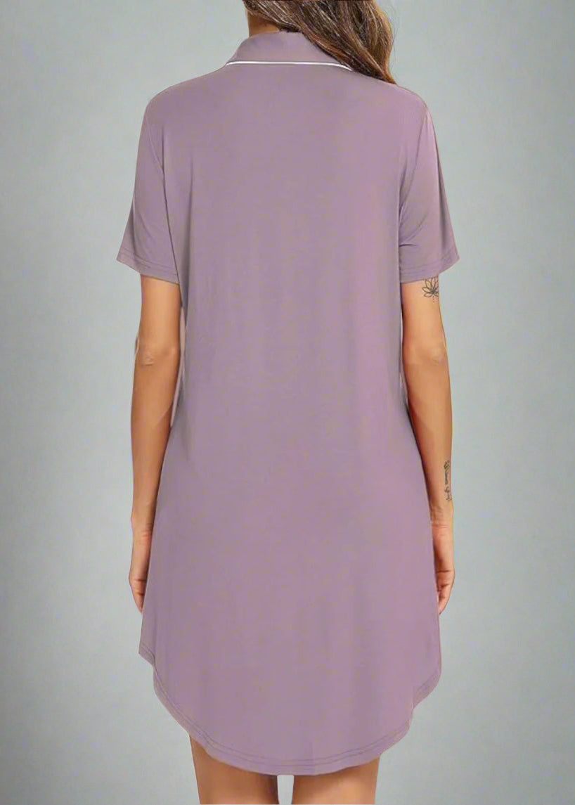 Lavender Short Sleeve Bamboo Nightie, relaxed fit