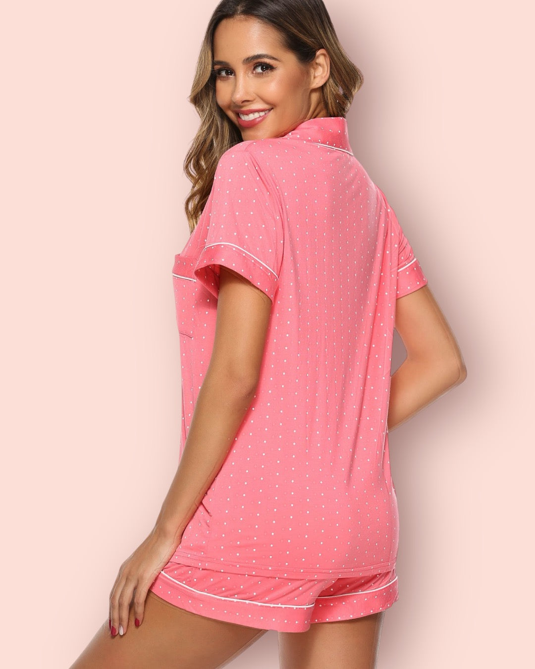 SOPHIE bamboo short pyjama set – model lounging with book