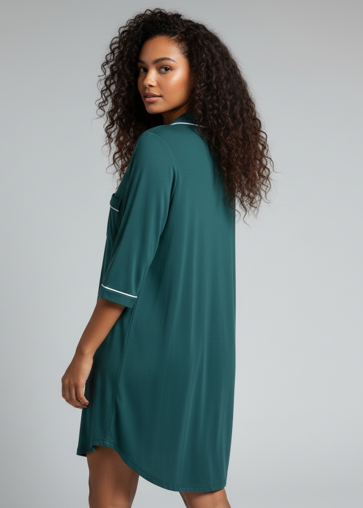 Dark Green 5/8 Sleeve Bamboo Nightie – Esme