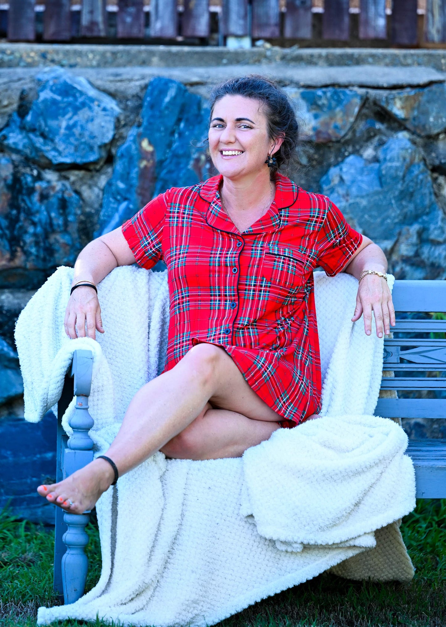 Short Sleeve Nightie - Red Plaid