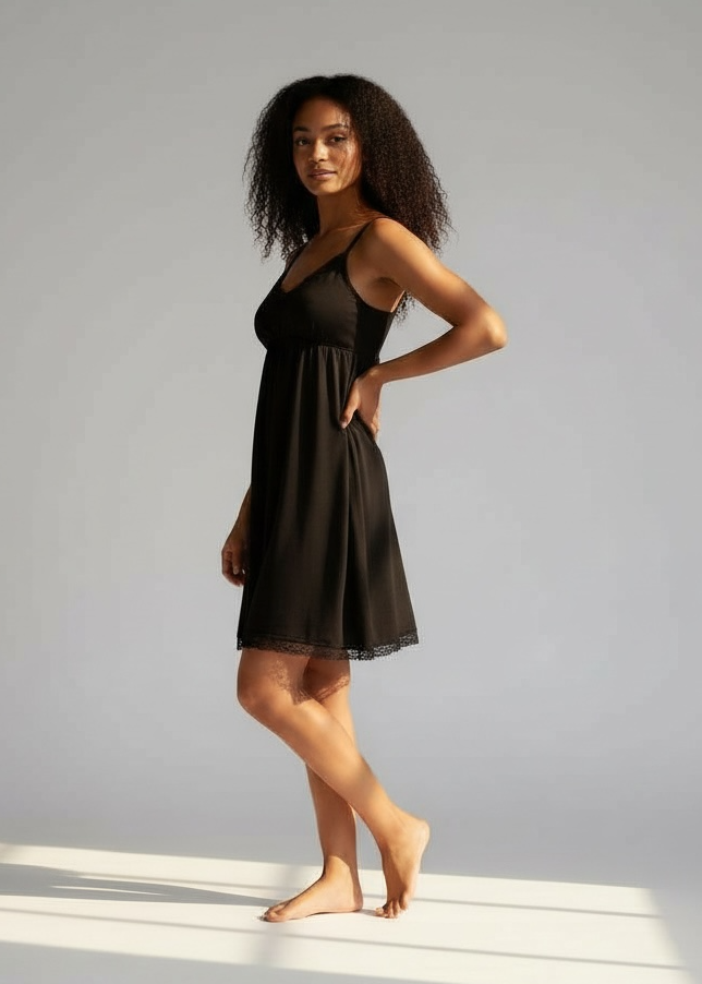 CAMI SLIP BLACK : S & XL