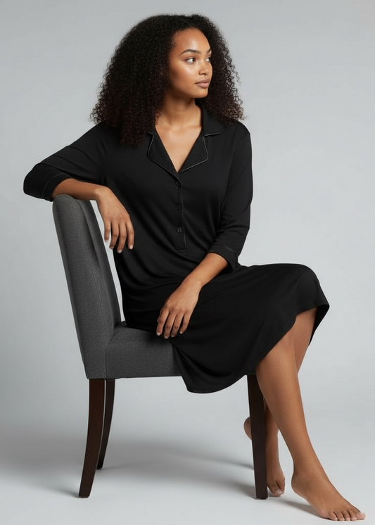 Black 5/8 Sleeve Bamboo Nightie β Phebe