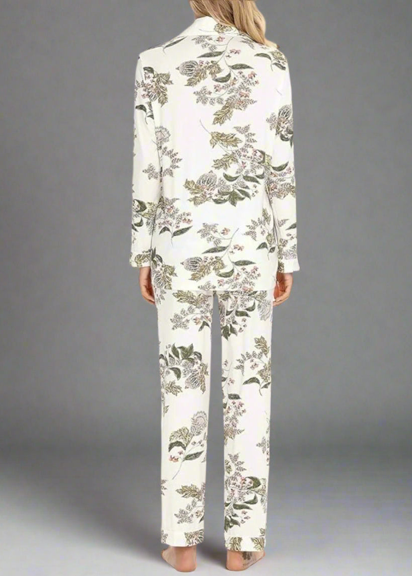 Long Sleeve Buttoned Bamboo PJ's Set - MAPLE FLOWER