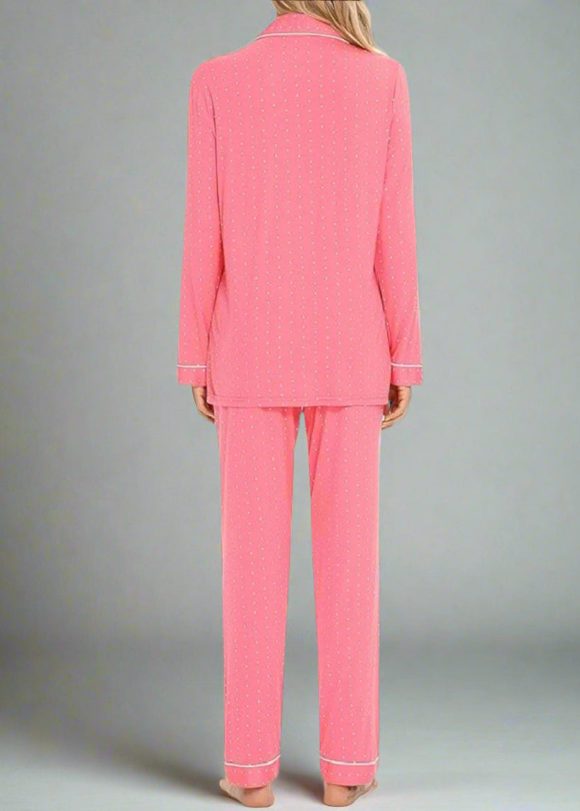 Eco-friendly women’s bamboo pyjamas in soft pink – long sleeve top and pants set