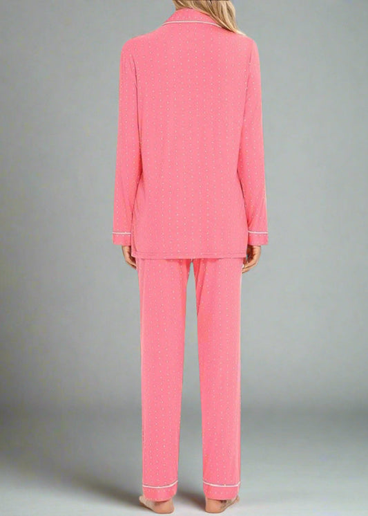 Eco-friendly womenβs bamboo pyjamas in soft pink β long sleeve top and pants set