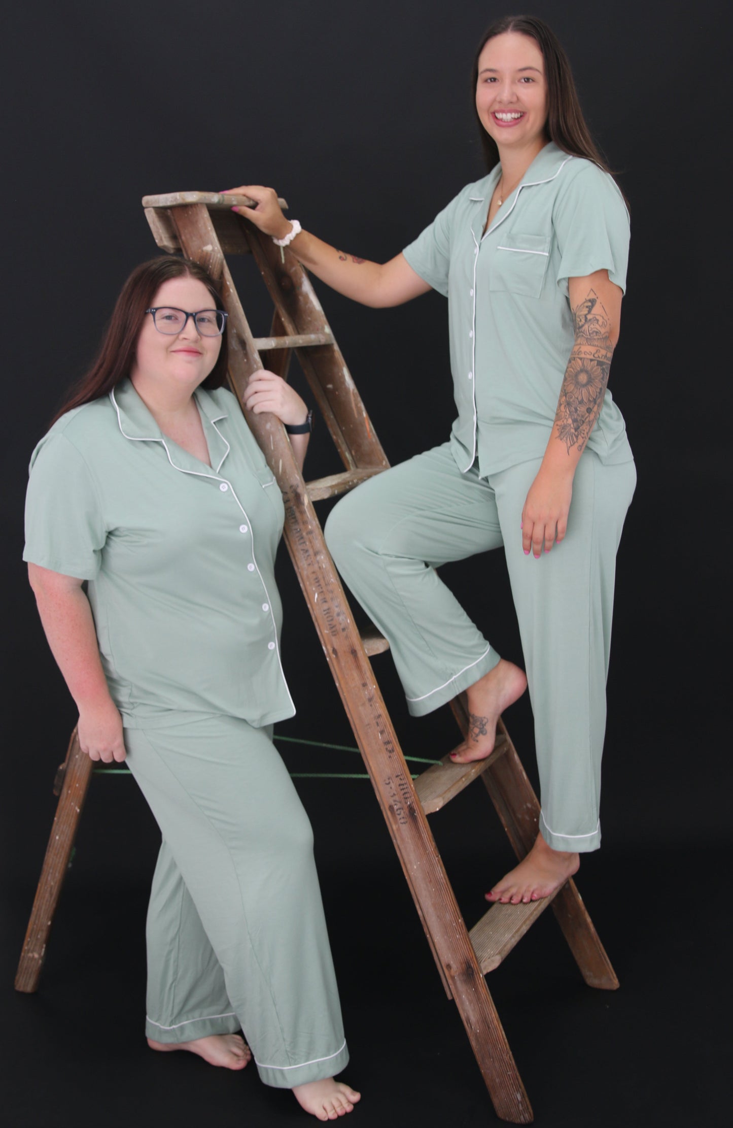 FINAL SALE : Short Sleeve with Long Pant Pyjama Set - SAGE