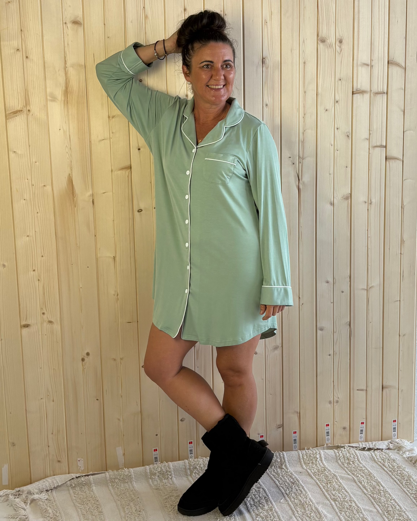 Long Sleeve Nightie - SAGE