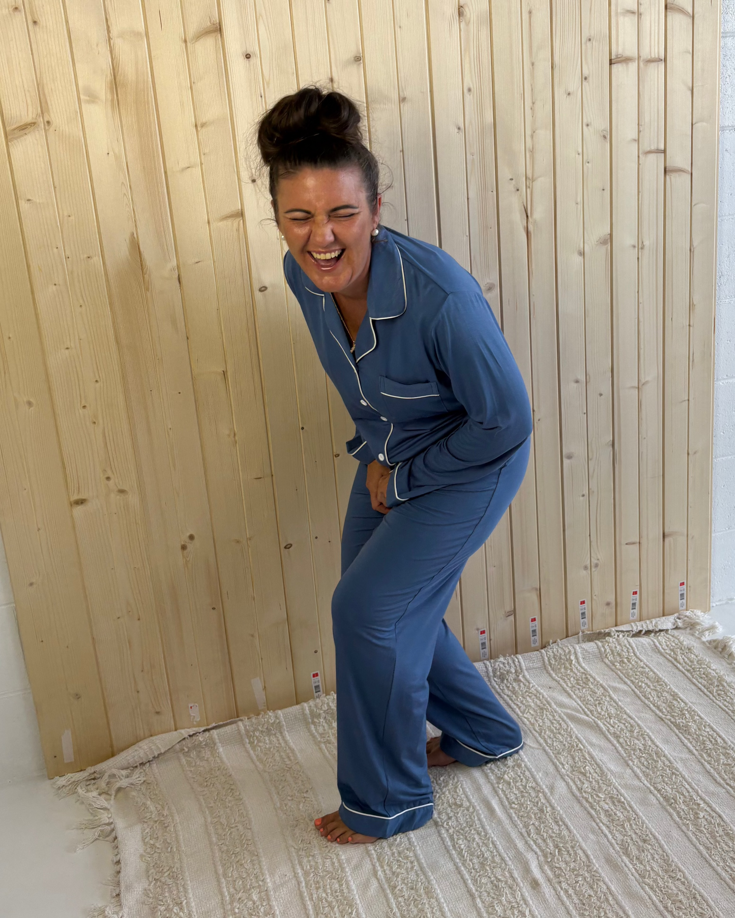 Dee : Long Sleeve Buttoned Bamboo PJ's Set Blue