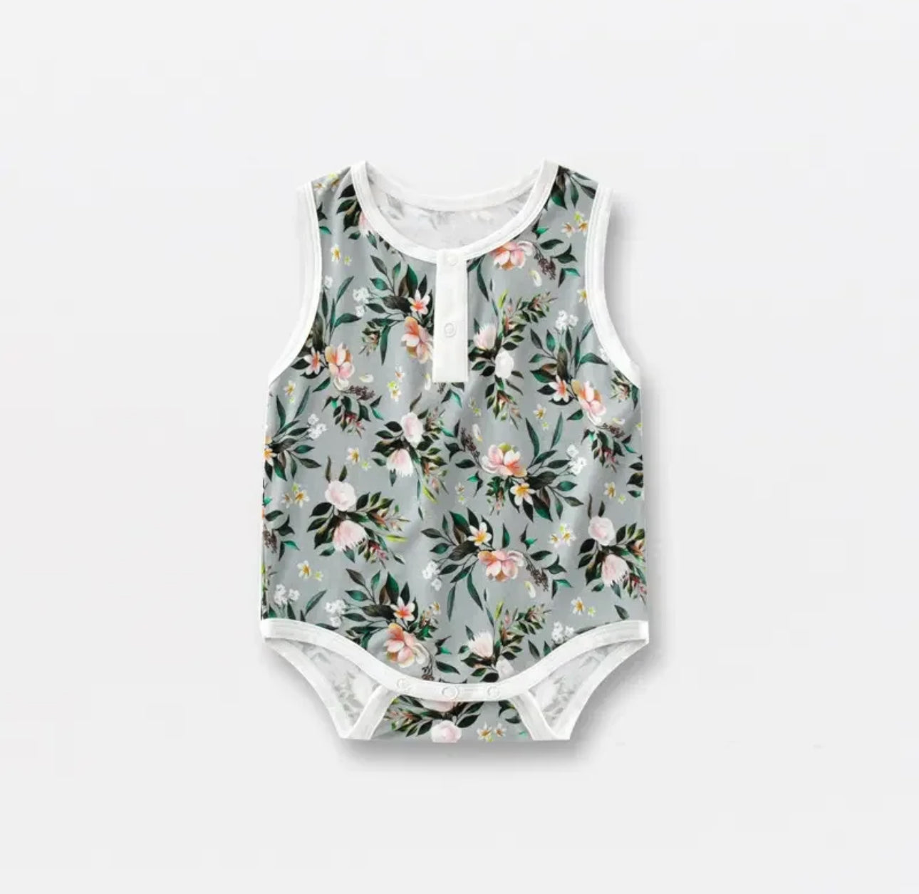 0-3 & 6-12 : FINAL SALE : Summer Bamboo Baby Rompers : Green Floral
