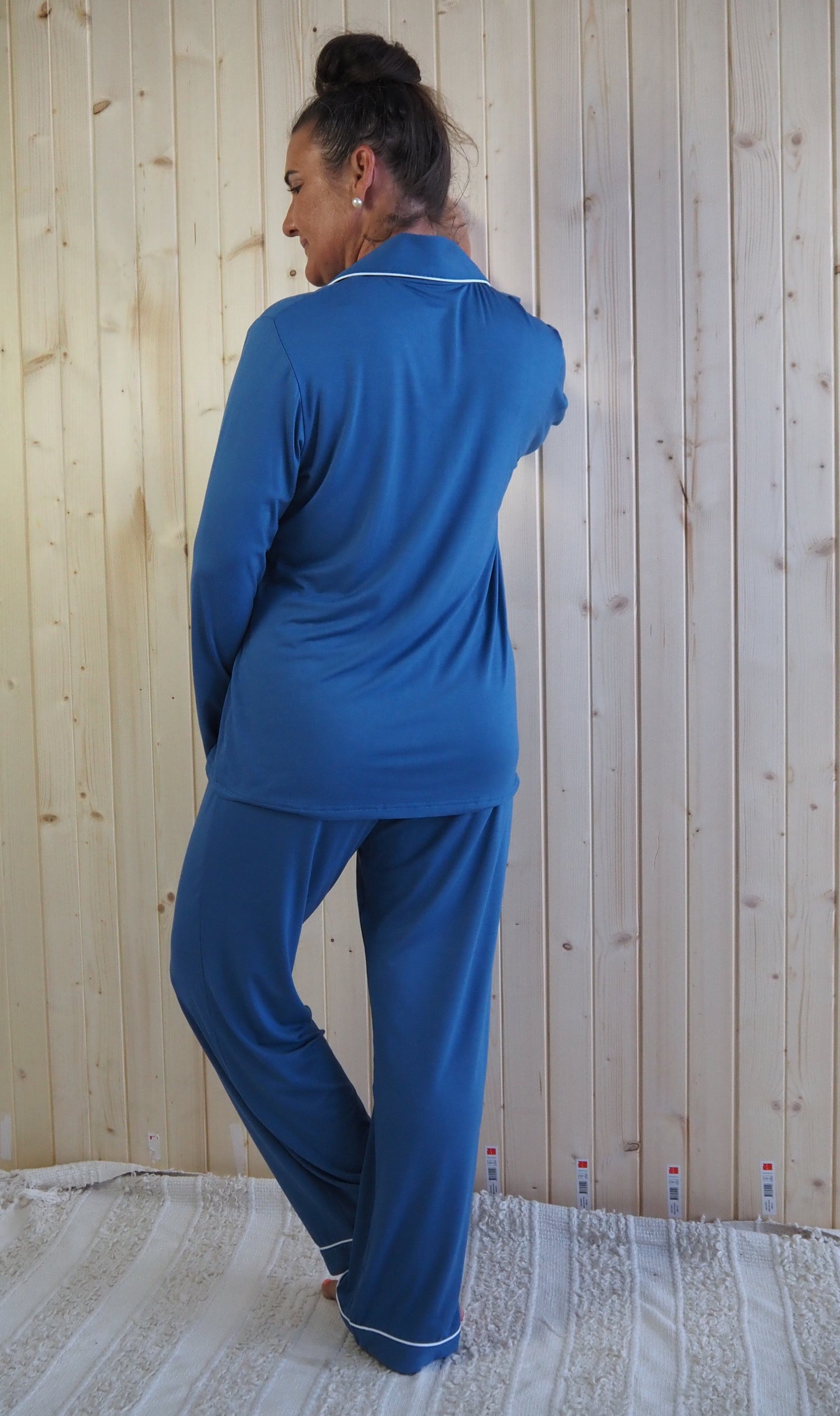 Dee : Long Sleeve Buttoned Bamboo PJ's Set Blue
