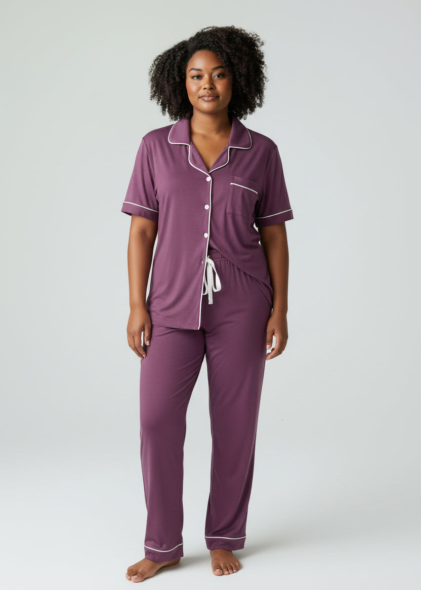 Short Sleeve with Long Pant Pyjama Set : Yolanda Purple