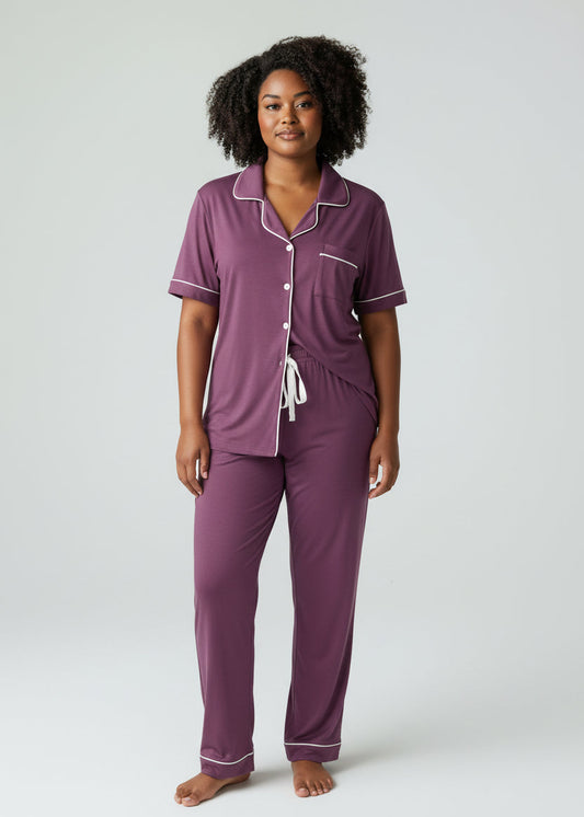 Short Sleeve with Long Pant Pyjama Set : Yolanda Purple