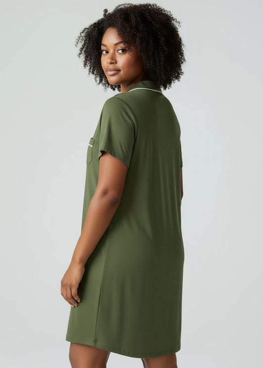 Army Green Short Sleeve Bamboo Nightie - Olive
