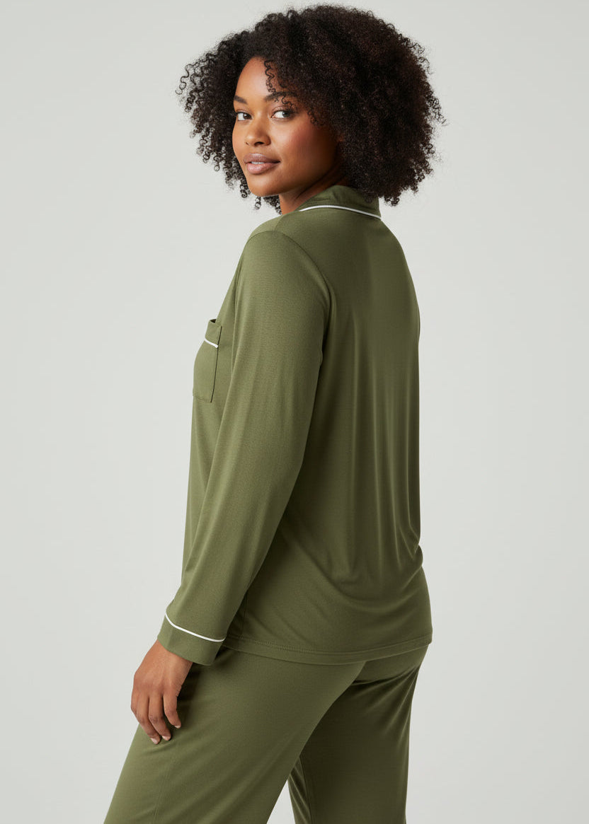 Army Green Long Sleeve Buttoned Bamboo PJ Set – Olive