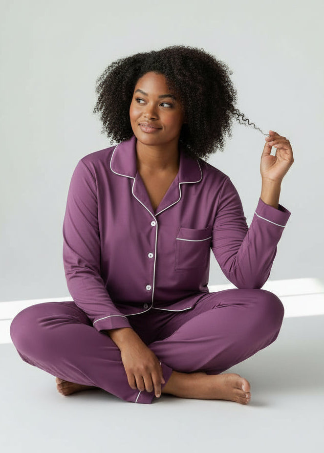 Purple Long Sleeve Buttoned Bamboo PJ's Set - Yolanda