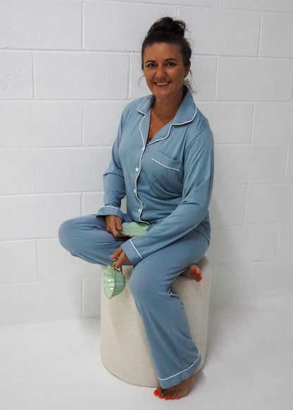 Storm Blue : Long Sleeve Buttoned Bamboo PJ Set - Maisie