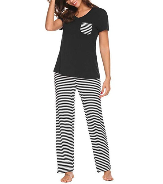 T-Shirt & Long Pant Bamboo PJ Set : Black or Navy