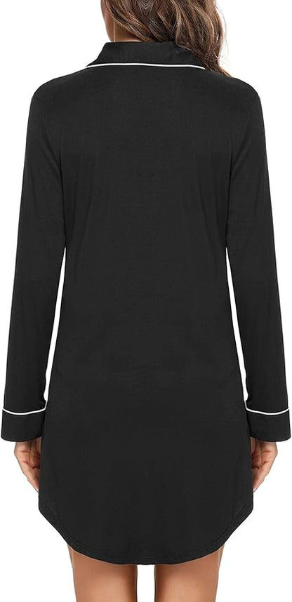 Long Sleeve Nightie - Black