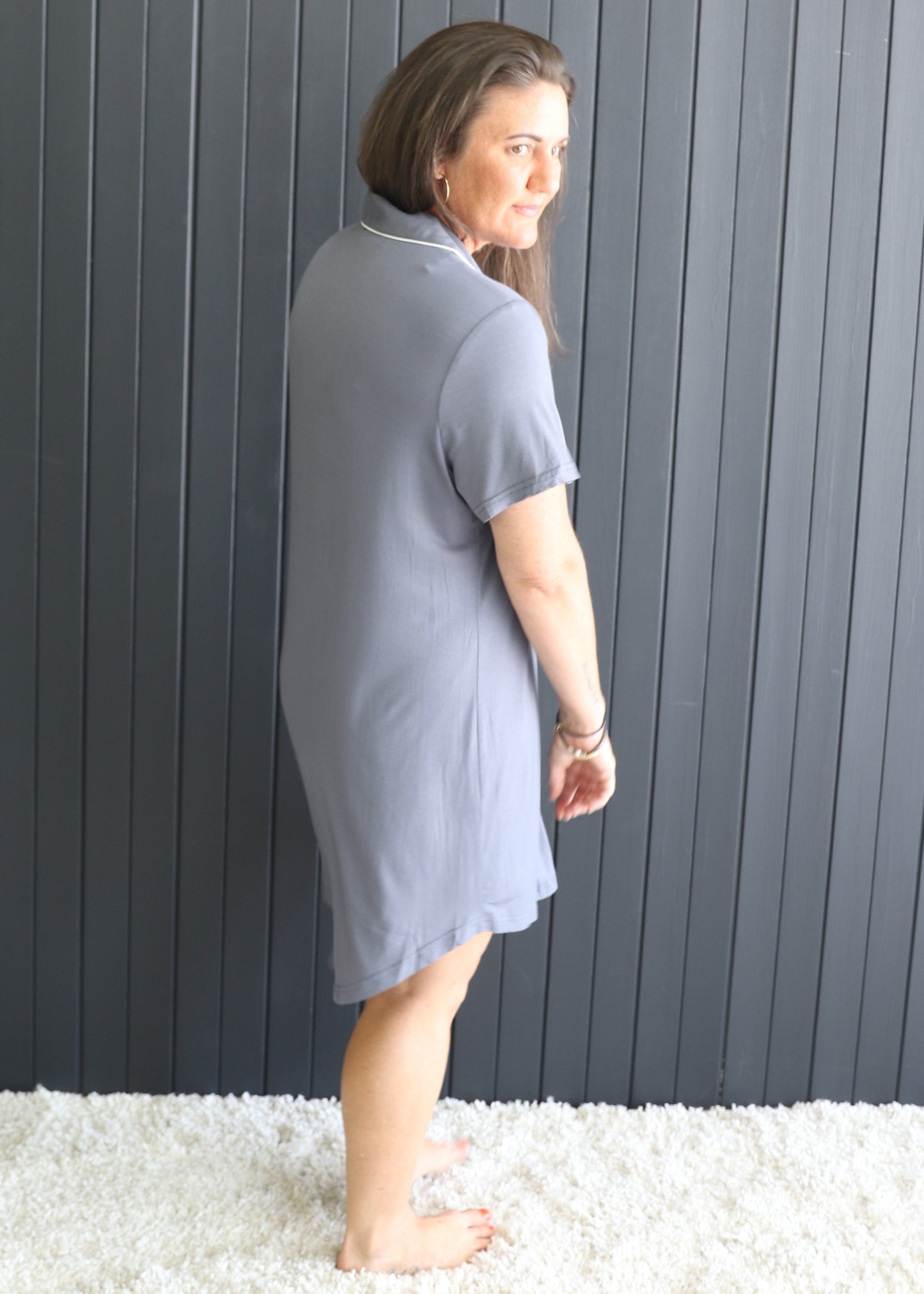 Grey Bamboo Short Sleeve Nightie - Michelle