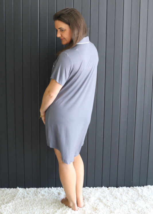 Grey Bamboo Short Sleeve Nightie - Michelle