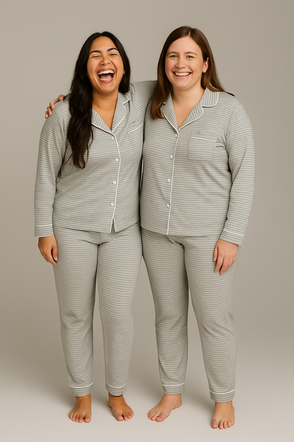 Danielle Stripe : Long Sleeve Buttoned Bamboo PJ's Set