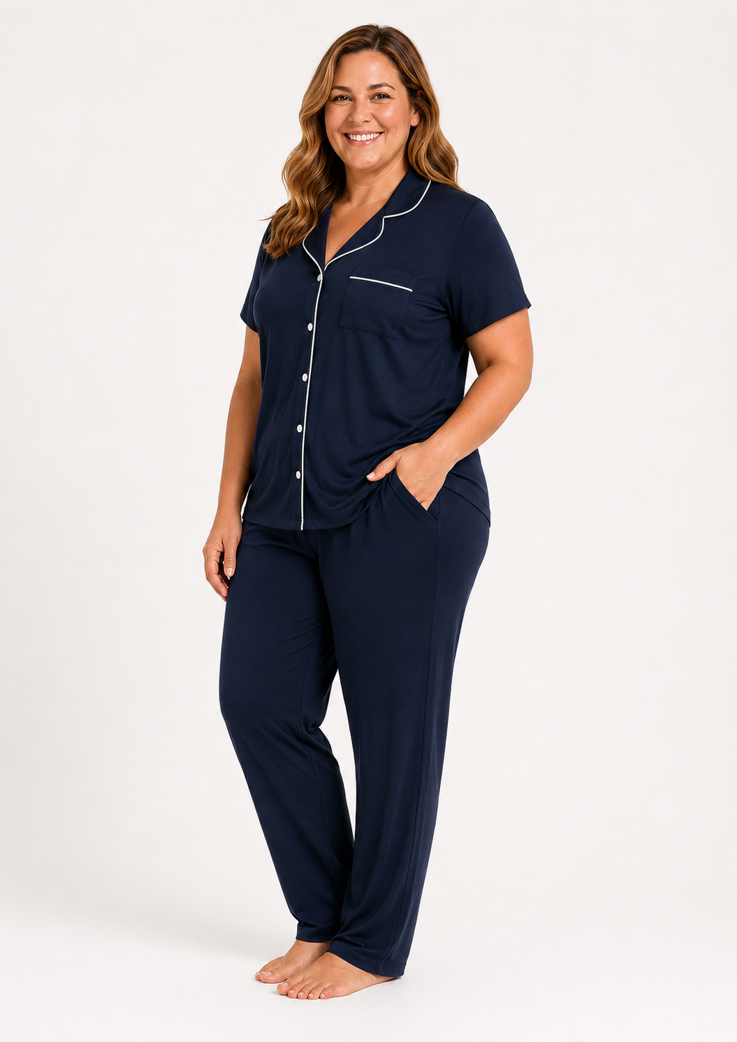 Short Sleeve with Long Pant Pyjama Set : Sara Navy