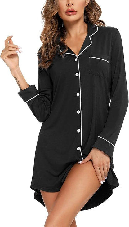 Long Sleeve Nightie - Black