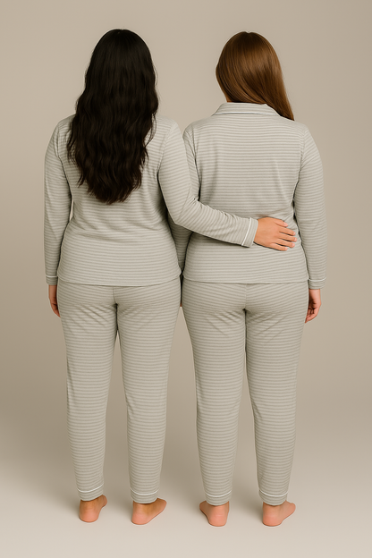 Danielle Stripe : Long Sleeve Buttoned Bamboo PJ's Set