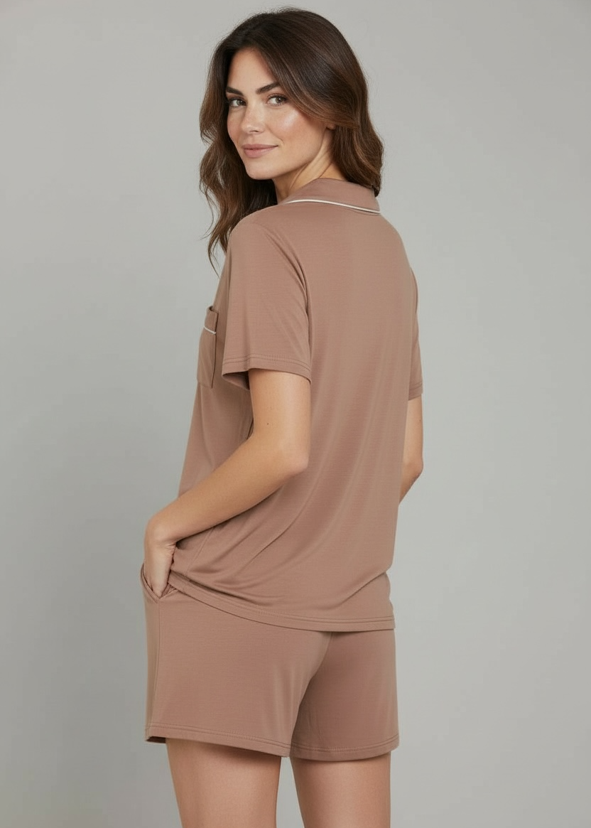 Mocha Bamboo Short Pyjama Set - Sienna