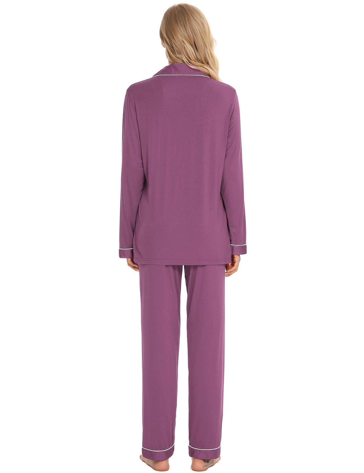 Long Sleeve Buttoned Bamboo PJ's Set - Purple