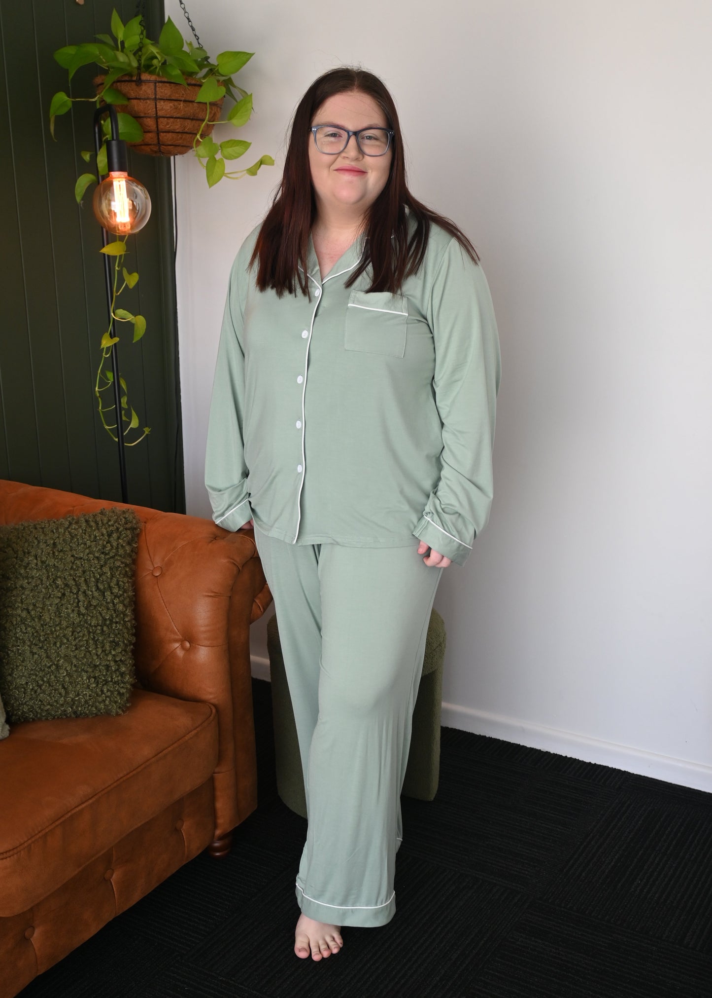 Long Sleeve Buttoned Bamboo PJ's Set - SAGE