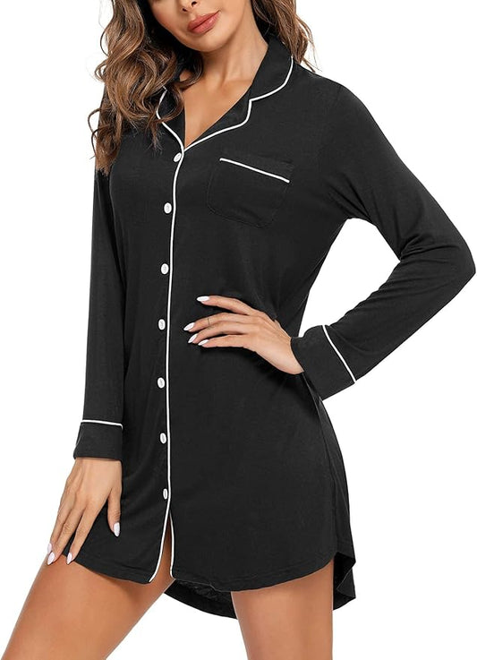 Long Sleeve Nightie - Black