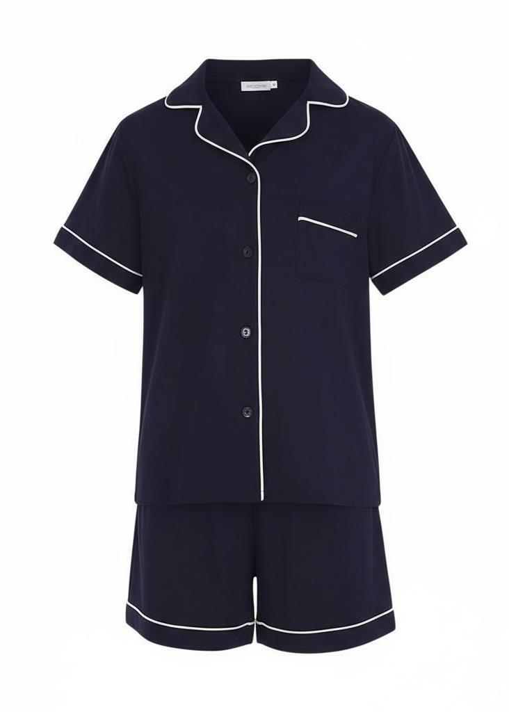 Navy Blue Bamboo Sleeps Kids PJs – The Theo Set