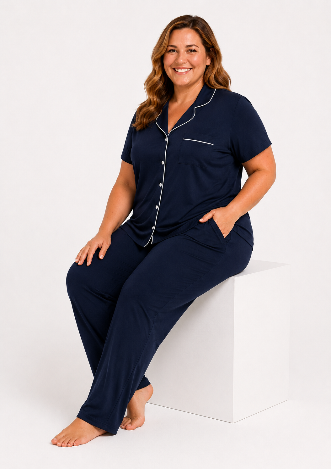 Short Sleeve with Long Pant Pyjama Set : Sara Navy