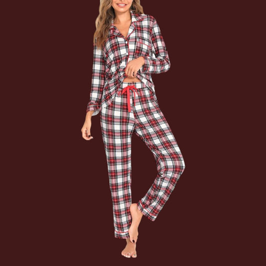 ARRIVING MID OCTOBER  : Long Sleeve Buttoned Bamboo PJ's Set - Plaid