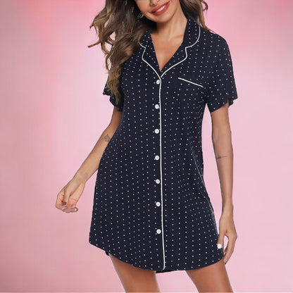 Short Sleeve Nightie - Navy/White Dot