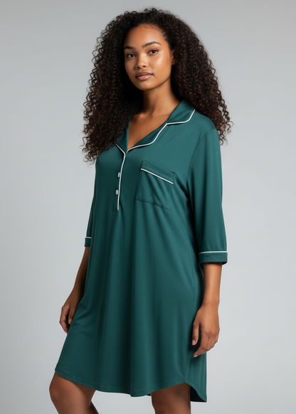 Dark Green 5/8 Sleeve Bamboo Nightie – Esme